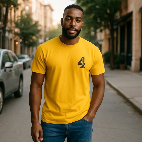 4 HUNNID Pullover T-Shirt Tee Men Large Yellow Graphic Print Logo Hip Hop - Picture 1 of 1